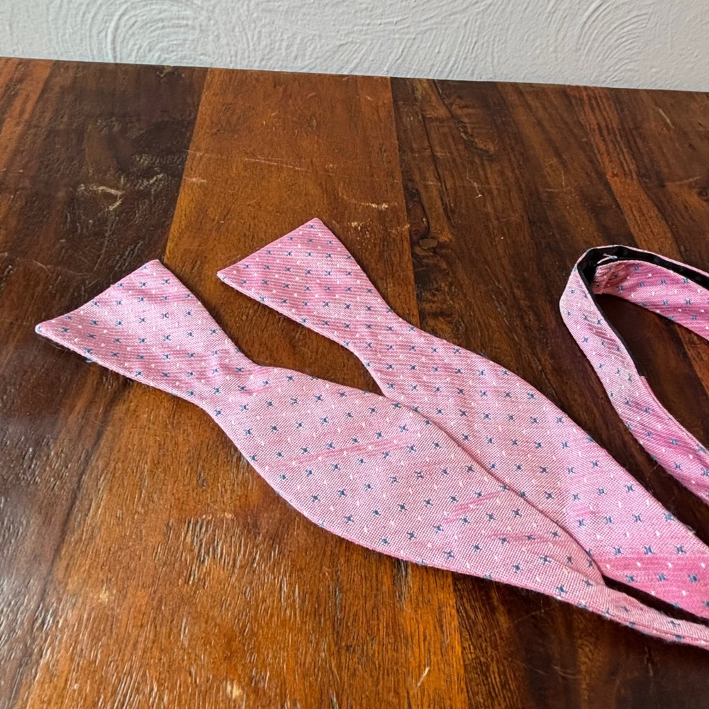 Original Penguin Mens Pink Silk Linen Geometric Self Tie Bow Tie Adjustable - Picture 7 of 8